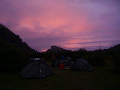 Sunset at Básar campsite, A Waldron
