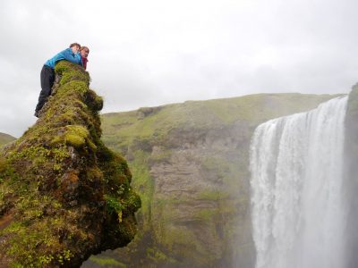 The troll's head overlooking Skógafoss, the 60m waterfall where we began our journey, A Waldron