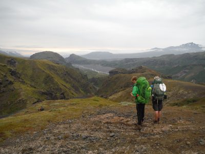 Looking down to the green valley of Þórsmörk, A Robertson